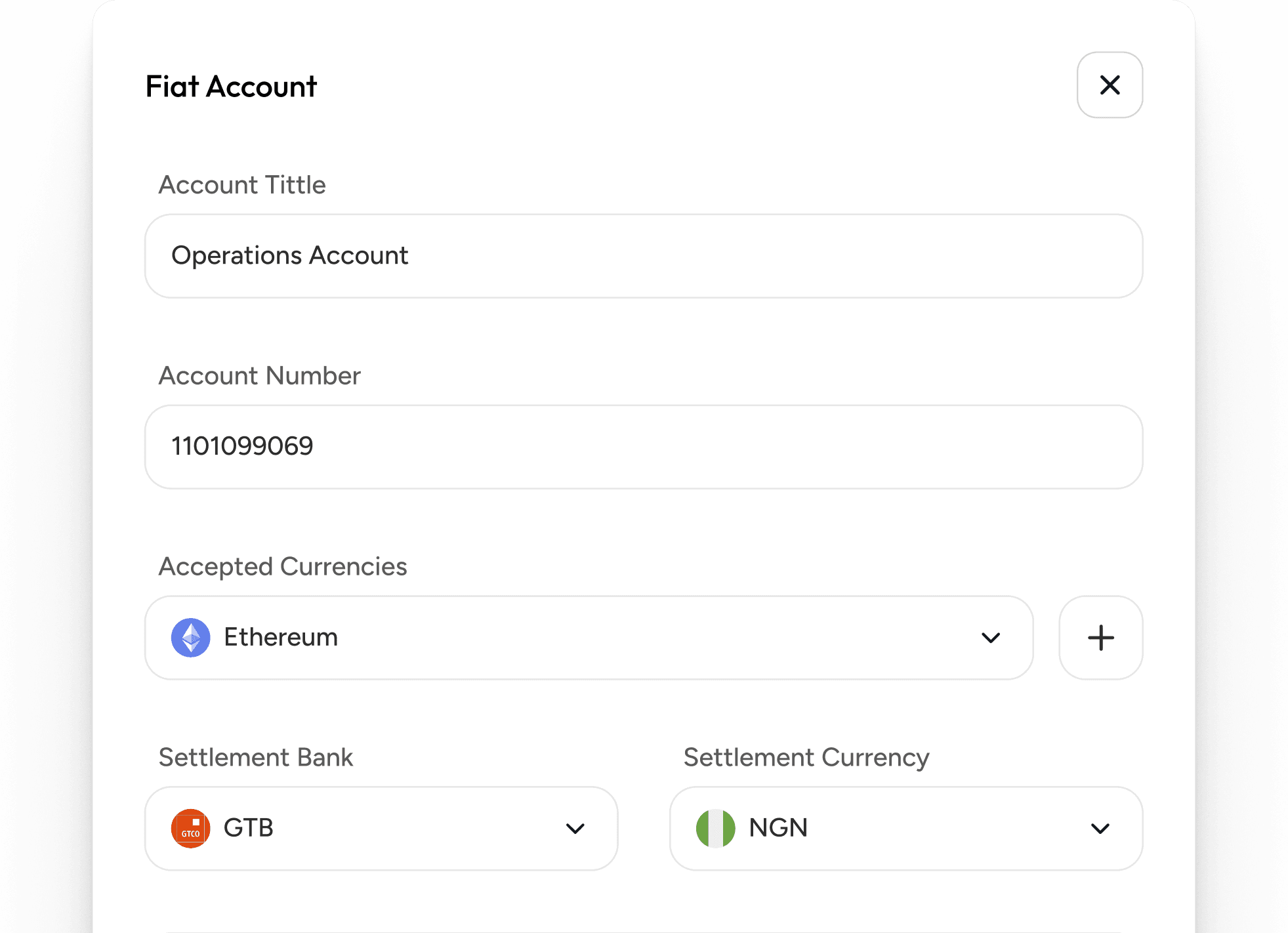 Fiat account balance and currency conversion interface